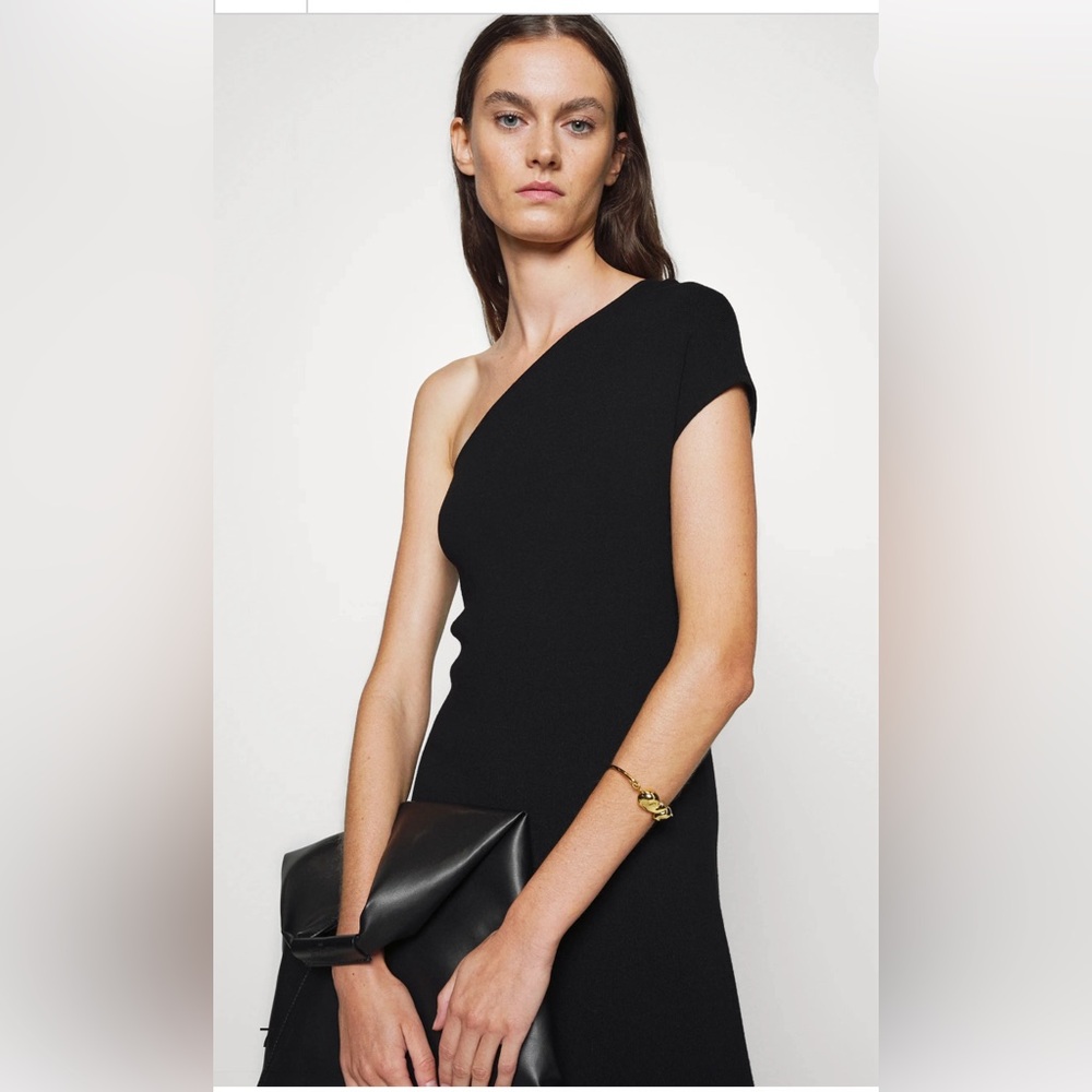 Filippa K one shoulder knit black midi dress. XL